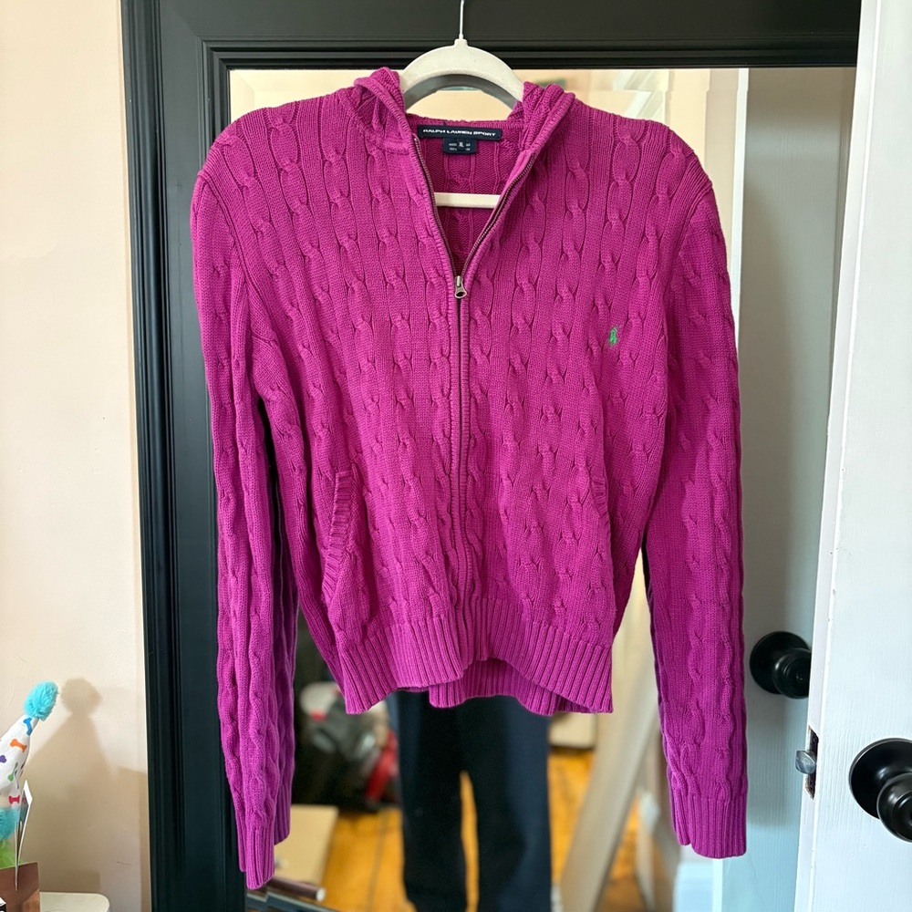 Ralph Lauren Magenta Cable-Knit Zip Hoodie
